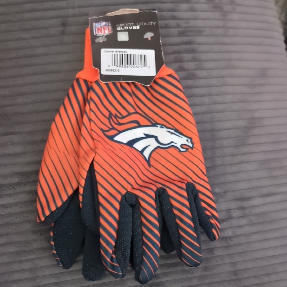 NFL Denver Broncos Orange & Navy Striped Utility Gloves with Team Logo